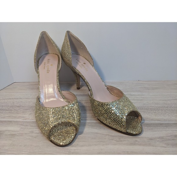 Kate Spade New York NWOB- Sage Gold Peep-Toe Glitter d'Orsay Pump Women's size 7 - Picture 7 of 8